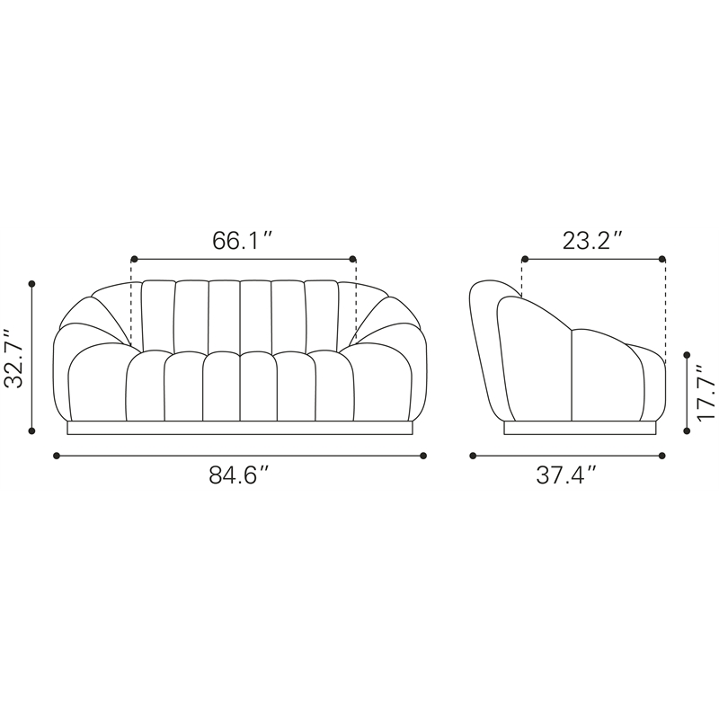 ZUO Bhutan Polyester Shearling Fabric Upholstered Sofa in Light Gray