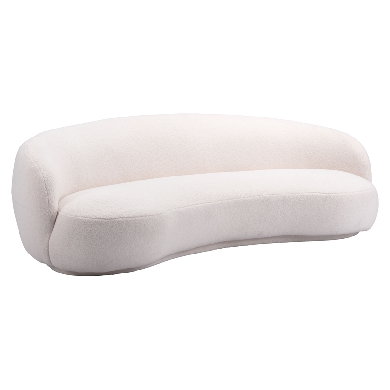 ZUO Tibet Polyester Shearling Fabric Upholstered Sofa in Cream