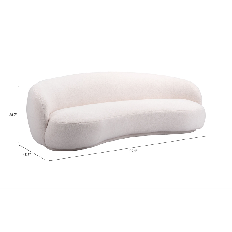 ZUO Tibet Polyester Shearling Fabric Upholstered Sofa in Cream