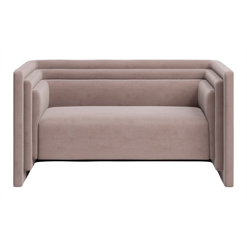 ZUO Trippel Soft Velvet Fabric Upholstered Loveseat in Taupe