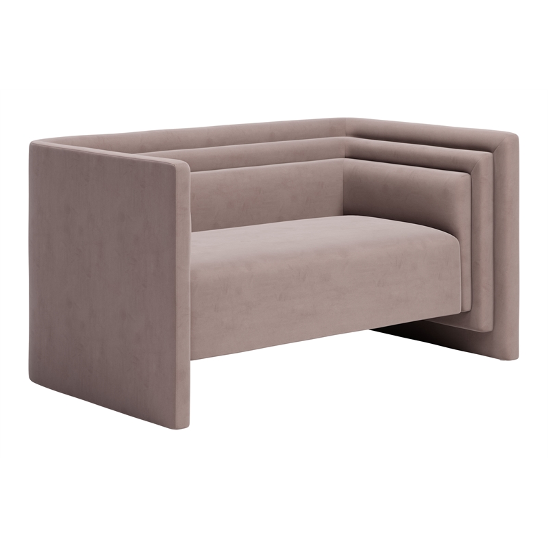 ZUO Trippel Soft Velvet Fabric Upholstered Loveseat in Taupe