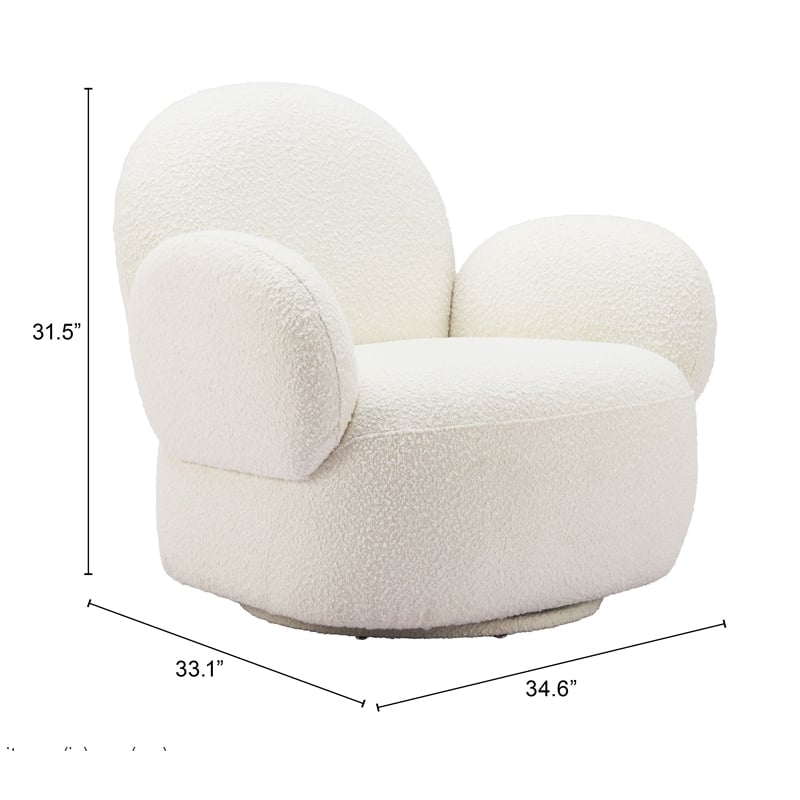 ZUO Pilka Shearling Fabric Upholstered Swivel Chair in White