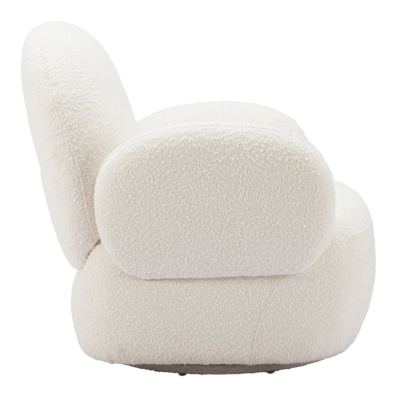 ZUO Pilka Shearling Fabric Upholstered Swivel Chair in White