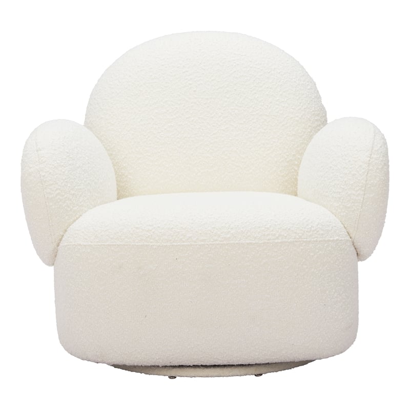 ZUO Pilka Shearling Fabric Upholstered Swivel Chair in White