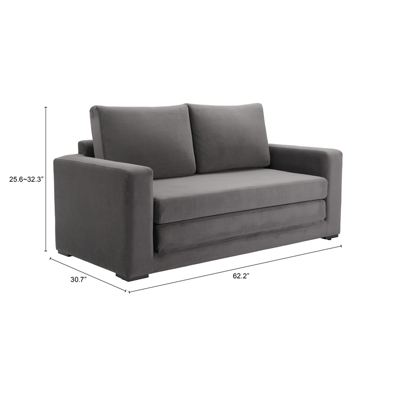ZUO Jide Fabric-Wrapped Wood Frame Sleeper Sofa in Gray