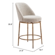 ZUO Nordhavn Collection Swivel Counter Stool in Beige & Gold