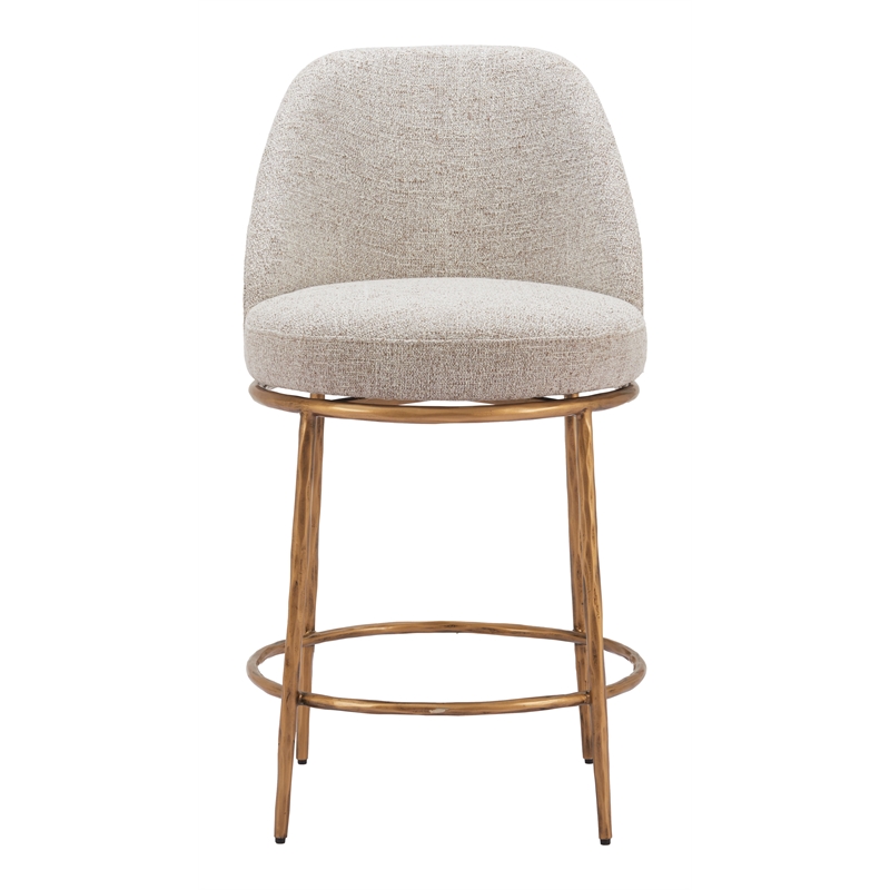 ZUO Nordhavn Collection Swivel Counter Stool in Beige & Gold