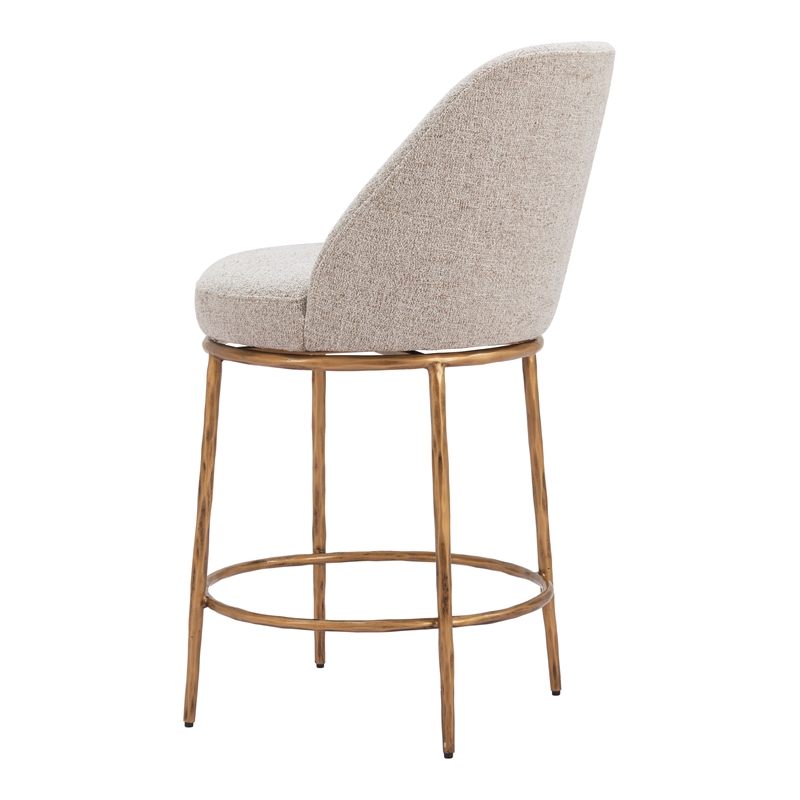 ZUO Nordhavn Collection Swivel Counter Stool in Beige & Gold