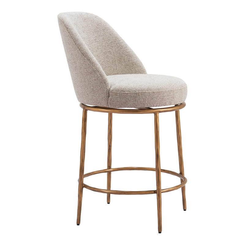 ZUO Nordhavn Collection Swivel Counter Stool in Beige & Gold