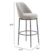 ZUO Nordhavn Collection Swivel Barstool with Footrest in Gray