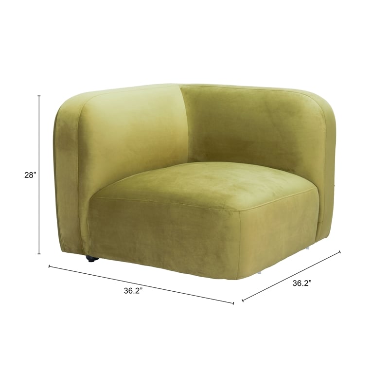 ZUO Biak Velvet Upholstered Corner Chair in Green
