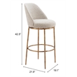 ZUO Nordhavn Collection Swivel Barstool in Beige & Gold