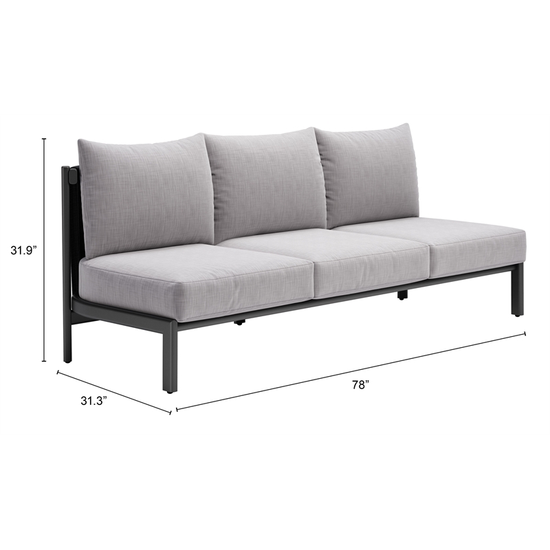 ZUO Horizon Powder Coated Aluminum Frame Sofa in Gray
