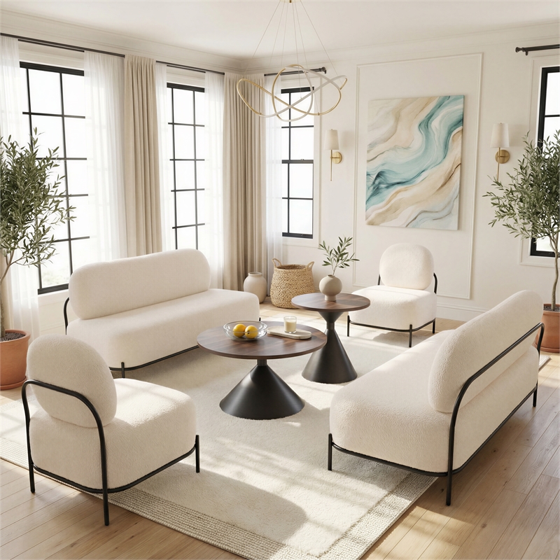ZUO Arendal Steel Frame and Fabric Upholstered Sofa in Vanilla