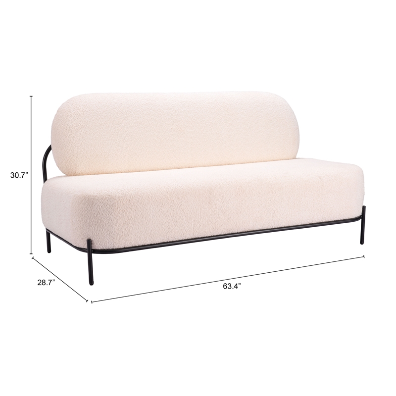 ZUO Arendal Steel Frame and Fabric Upholstered Sofa in Vanilla
