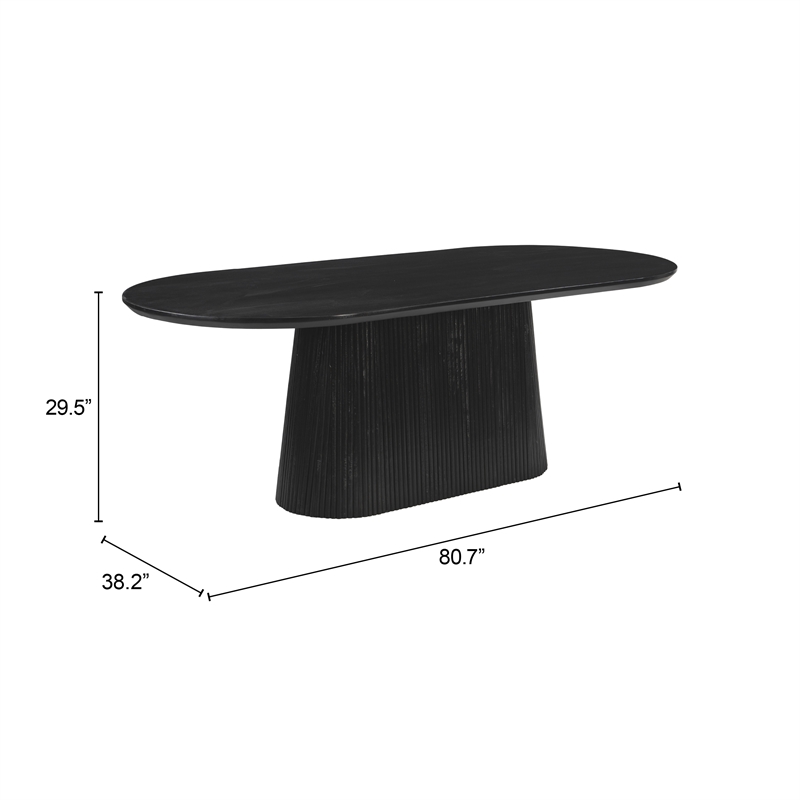 ZUO Sulco Mango Wood Oval Dining Table in Black