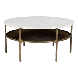 ZUO Bild Marble Top and Iron Frame Coffee Table in White & Brass