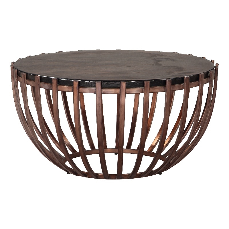 ZUO Kafig Recycled Sand Cast Glass and Iron Coffee Table in Bronze