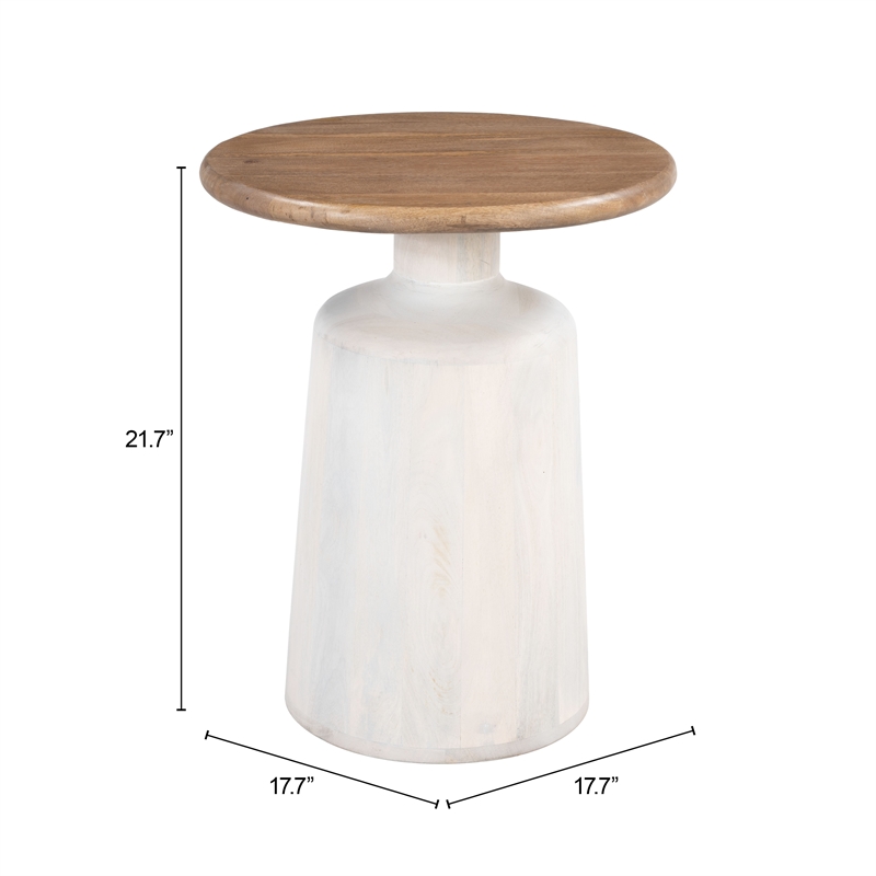 ZUO Goblet Solid Mango Wood End Table in Brown & White