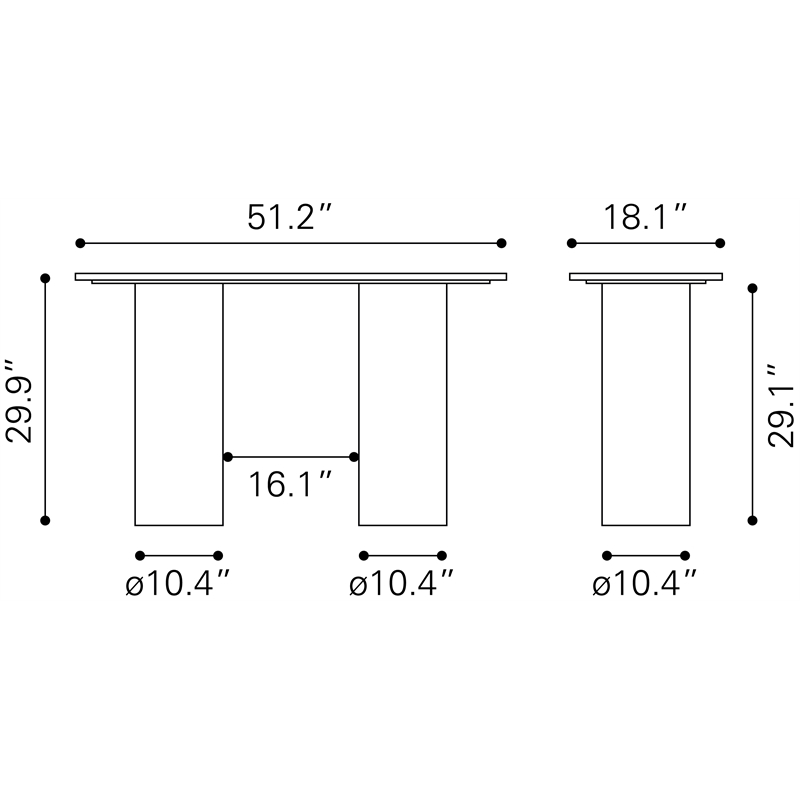 ZUO Izola Marble Top and Solid Wood Base Console Table in White & Black