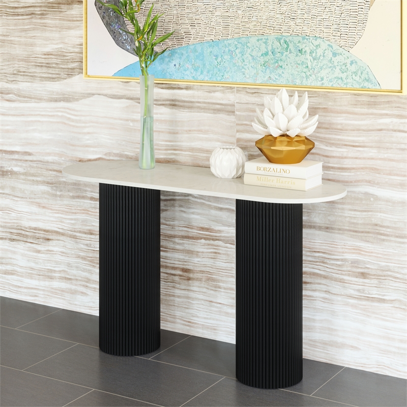 ZUO Izola Marble Top and Solid Wood Base Console Table in White & Black