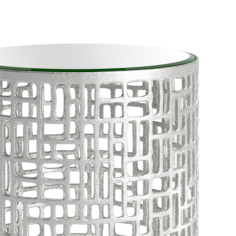 ZUO Reden Glass-Top and Aluminum Frame End Table Set in Silver (Set of 2)