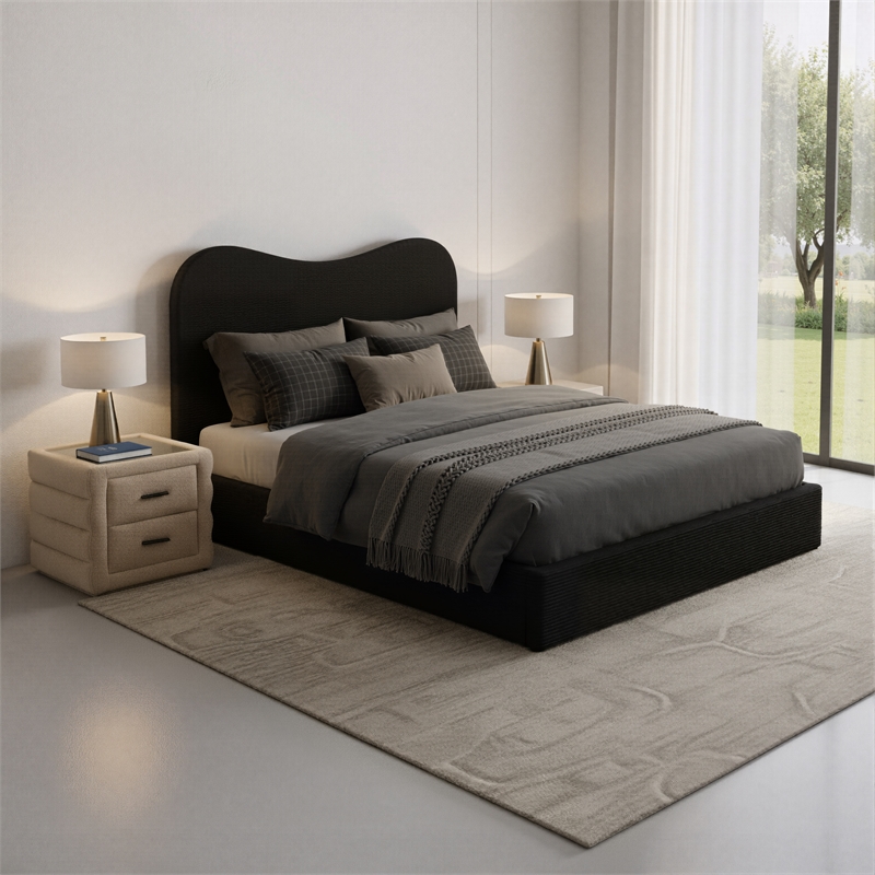 ZUO Sele Polyester Fabric Upholstered Queen Bed in Black