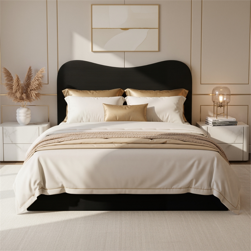 ZUO Sele Polyester Fabric Upholstered Queen Bed in Black