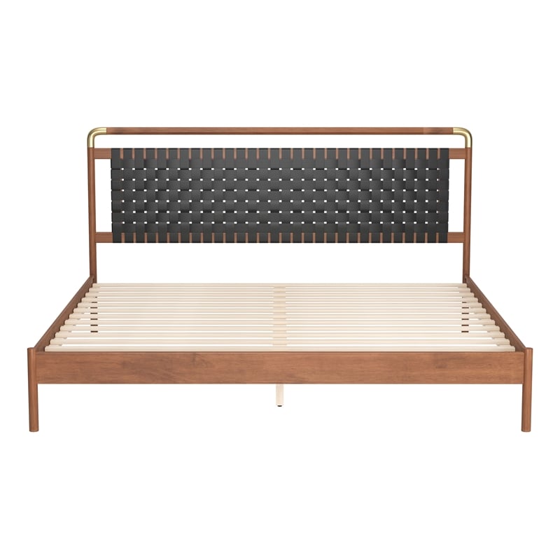ZUO Netz Premium Vinyl King Bed in Black & Walnut