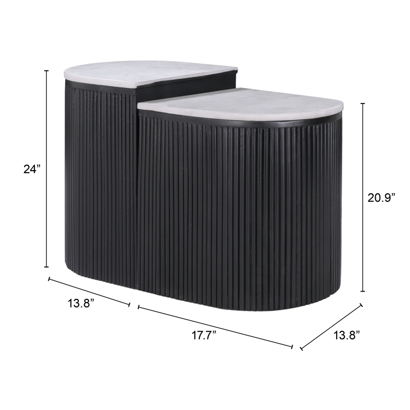 ZUO Ormara Marble-Top Side Table Set in White & Black (Set of 2)