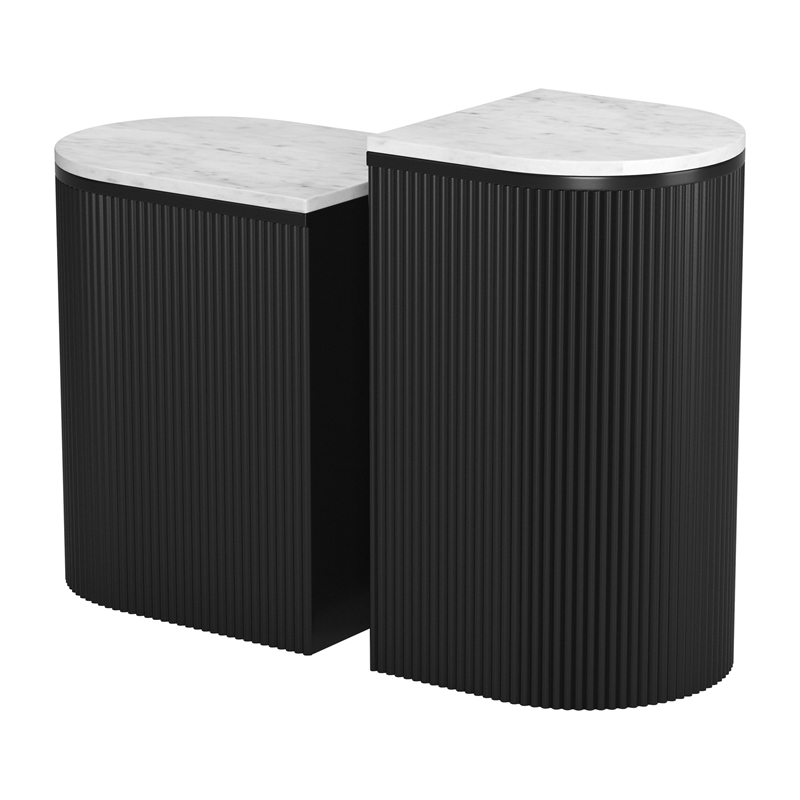 ZUO Ormara Marble-Top Side Table Set in White & Black (Set of 2)