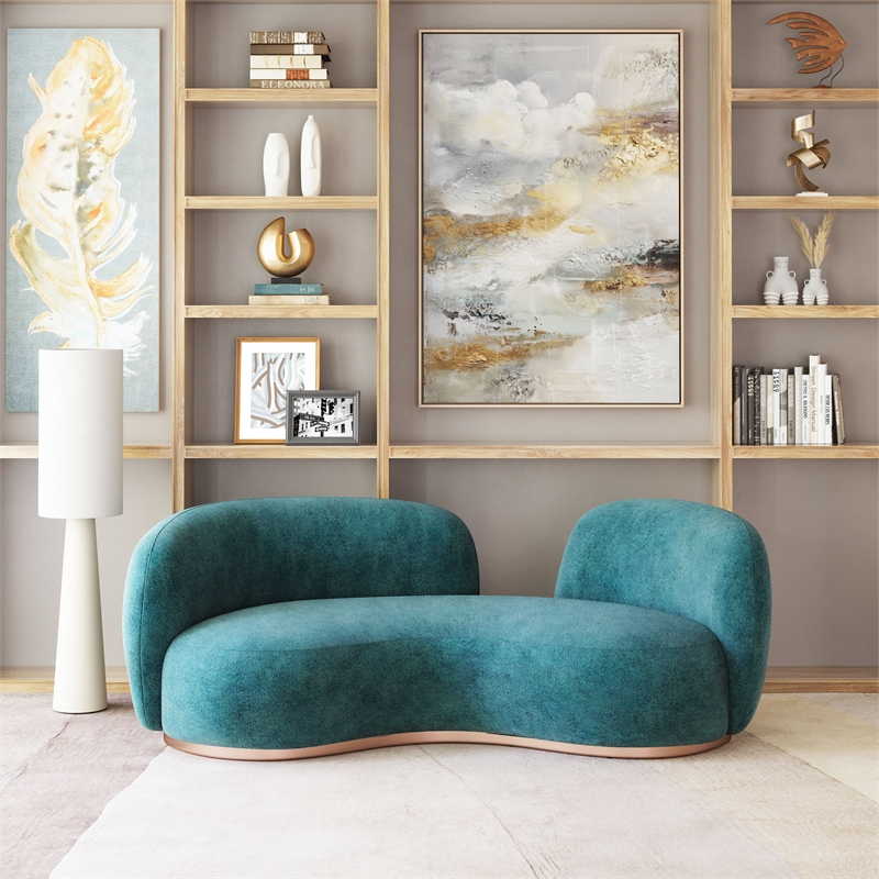 ZUO Jamela Polyester Shearling Fabric Upholstered Sofa in Teal
