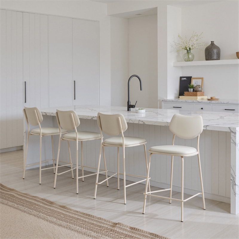 ZUO Zeal Faux Leather Counter Stool in Light Gray & Beige (Set of 4)