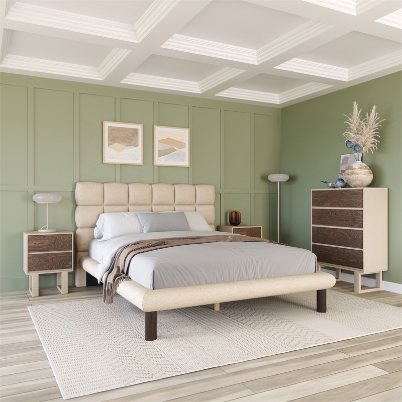 ZUO Placid Shearling-Style Fabric Upholstered Queen Bed in Beige