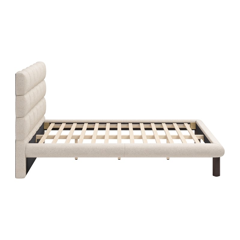 ZUO Placid Shearling-Style Fabric Upholstered Queen Bed in Beige