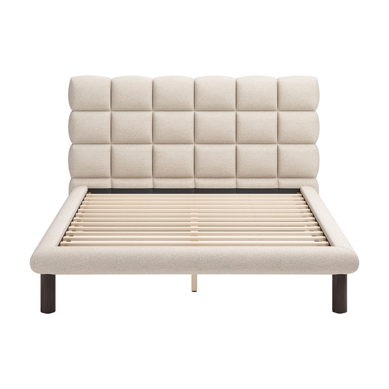 ZUO Placid Shearling-Style Fabric Upholstered Queen Bed in Beige