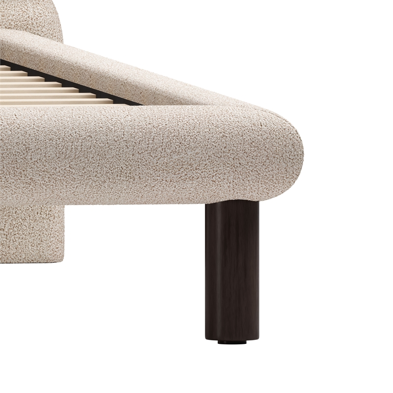 ZUO Placid Shearling-Style Fabric Upholstered Queen Bed in Beige