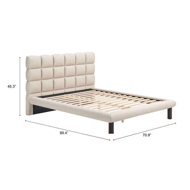ZUO Placid Shearling-Style Fabric Upholstered Queen Bed in Beige