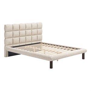 ZUO Placid Shearling-Style Fabric Upholstered Queen Bed in Beige
