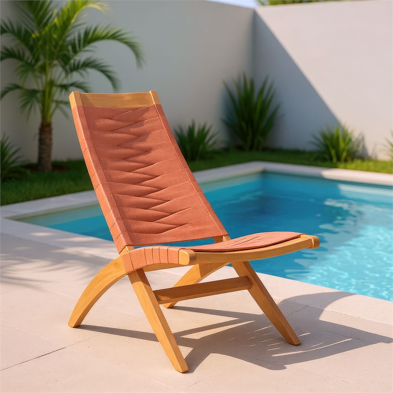ZUO Rova Solid Wood with Synthetic Rattan Weave Lounge Chair in Terracotta