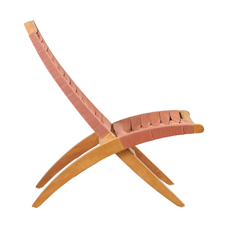 ZUO Rova Solid Wood with Synthetic Rattan Weave Lounge Chair in Terracotta