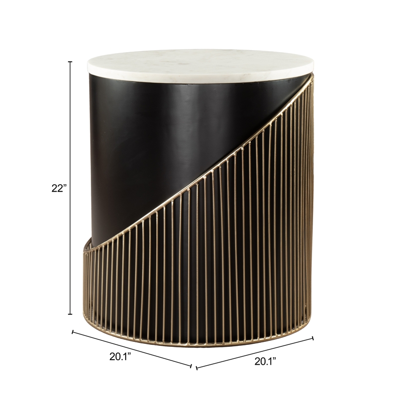 ZUO Tova Round Marble Top Side Table in Multi-Color