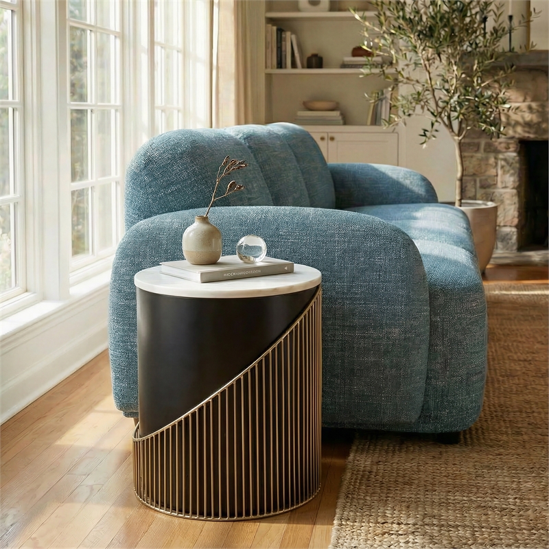 ZUO Tova Round Marble Top Side Table in Multi-Color