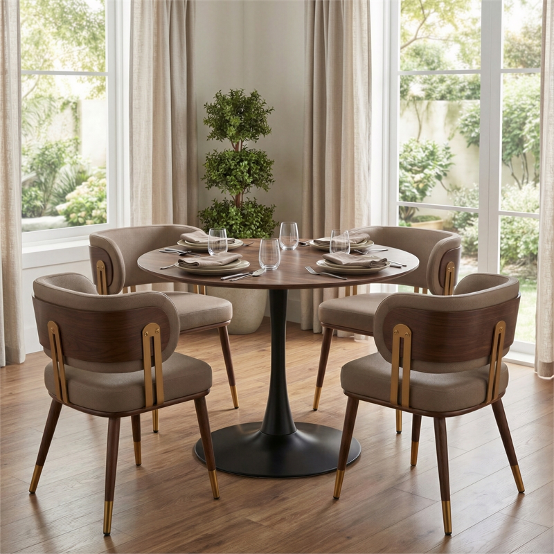 Brew Dining Chair Beige & Walnut