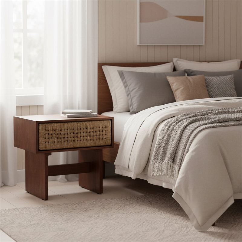 ZUO Amaria Solid Wood 1-Drawer Bedroom Nightstand in Natural & Walnut