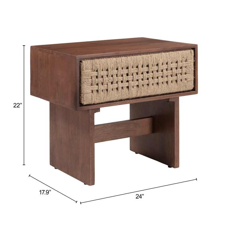 ZUO Amaria Solid Wood 1-Drawer Bedroom Nightstand in Natural & Walnut