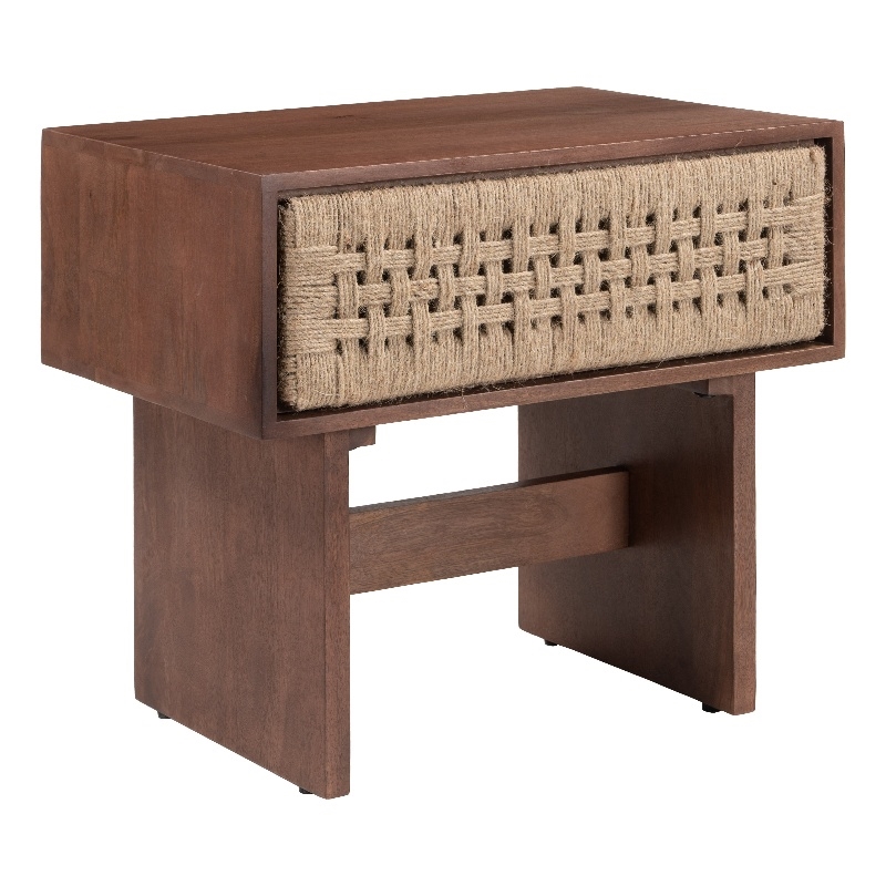 ZUO Amaria Solid Wood 1-Drawer Bedroom Nightstand in Natural & Walnut