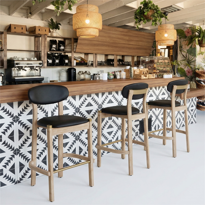 ZUO Rilou Bar Stool in Black & Natural (Set of 2)