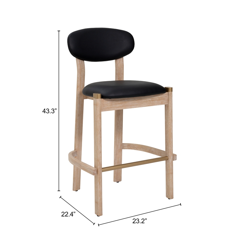 ZUO Rilou Bar Stool in Black & Natural (Set of 2)