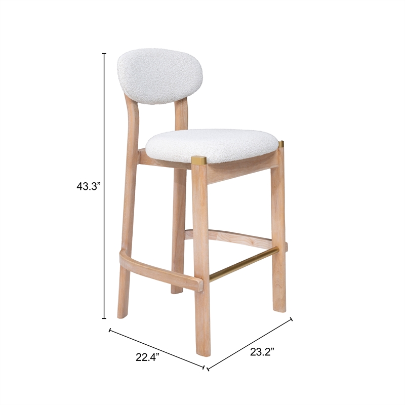 ZUO Rilou Bar Stool in White & Natural (Set of 2)